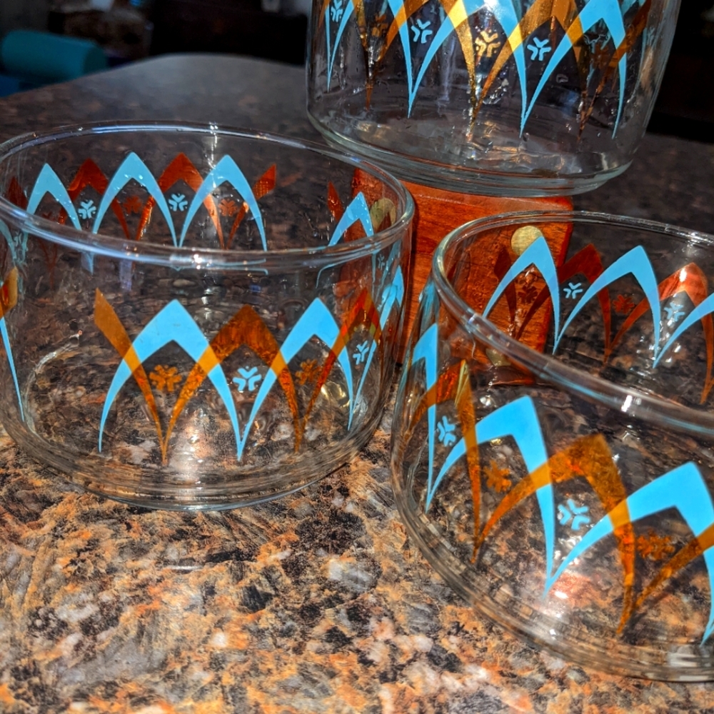 Mid Century Modern Turquoise Atomic Glass Bowls